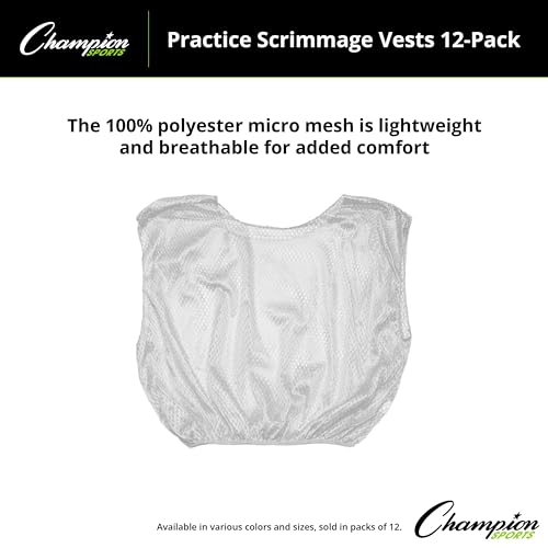 Champion Sports Youth Mesh Practice Scrimmage Vest, White (Pack of 12) - Thumbnail 5