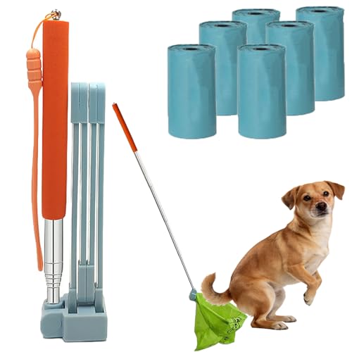 Dog Pooper Scooper,Foldable Pooper Scooper Long Handle for Large/Small Dogs,Portable Metal Pooper Scooper with Bag Attachment, No Touch Dog Poop Scooper Used for Walking with Dogs. (Bags of 90)