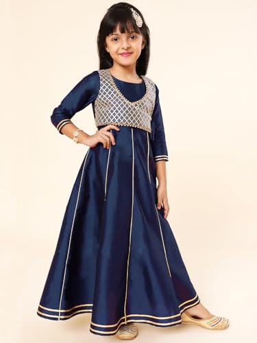 Image of A.T.U.N. (ALL THINGS UBER NICE) Girls Woven Design Gota Jacket Maxi Anarkali Gown