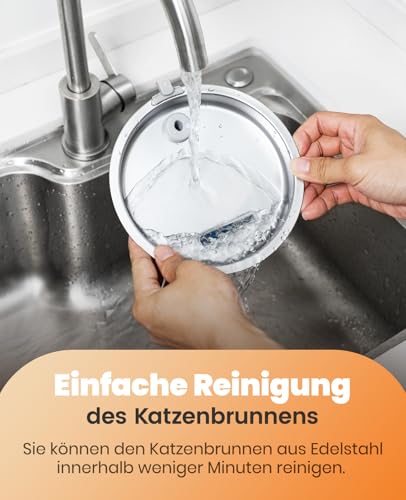 oneisall Katzenbrunnen Edelstahl, 2L Trinkbrunnen für Katze, Extrem Leiser Katzen Trinkbrunnen mit Wasserstandsfenster, katzentrinkbrunnen mit 3 Filtern, Spülmaschinenfest, LED Licht