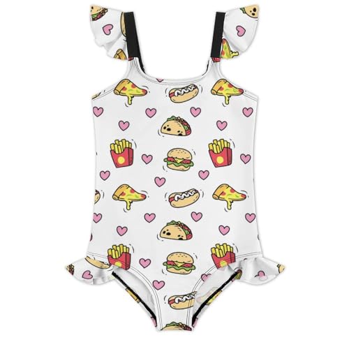 Girls One Piece Swimsuit Macaroni Cheese Pasta Food Ruffles Swimwear Bathing Suits 3-12 Years