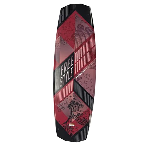 RAVE Sports Freestyle Wakeboard and Bindings Package (Red), Wide 4-Point Design for Grip in Turns, Continuous Rocker for Stable Landings, 139 cm x 42.8 cm, for Riders Over 125 lbs., Adjustable Fit