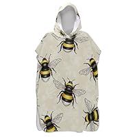 EOSDT Surf Poncho for Adult Changing Robe Beach Hoodie Towel Floral Lightweight Vivid Bees Prints Floral Beige Adult Ponchos for Women One Size