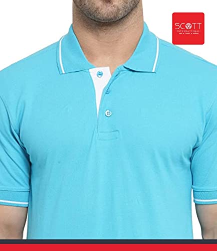 Image of Scott International Men's Regular Fit Organic Cotton Polo T-Shirt (Electric Blue with White, XL)