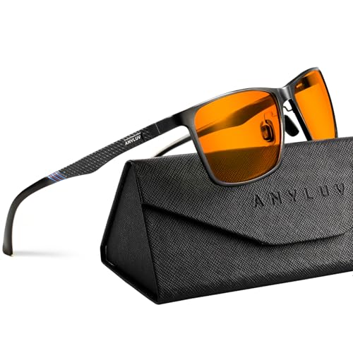 ANYLUV Blue Light Glasses (Black/Orange Metal Frames, Amber Lens)