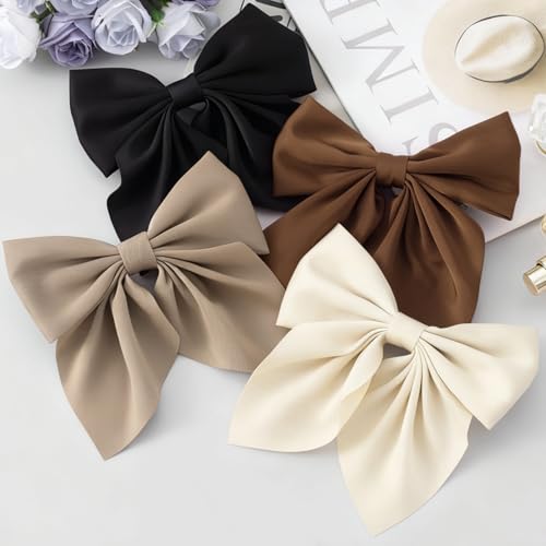 4 Piezas de Lazos para el Cabello para Mujeres, Clips de Pelo con Cinta de Satén, Accesorios de Peluquería para Bodas y Navidad (Negro, Blanco, Marrón oscuro, Marrón claro) miniatura 3