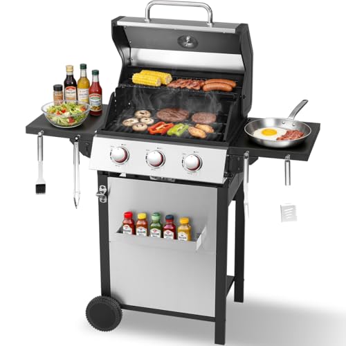 CIG Garden 3-Burner Propane Gas Grill, Stainless Steel