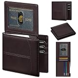 furid Leather Card Wallet For Men Slim: RFID Minimalist Bifold Credit Card Holder with 2 ID Windows - Front Pocket Wallets for Men - Gifts for Husband Father on Anniversary Birthday