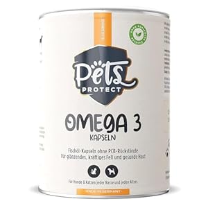Omega-3 Kapseln für Hunde & Katzen | HOCHDOSIERT mit 1.000mg reinem Fischöl pro Kapsel | Sehr hoher Gehalt an EPA & DHA Fettsäuren | PCB-frei | Ohne Zusätze | 120 Kapseln | Deutsche Herstellung