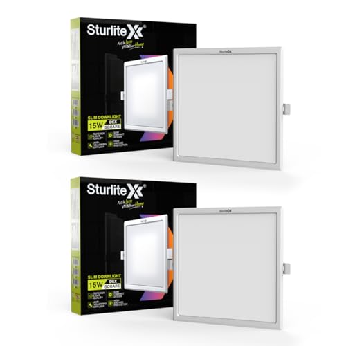 Image of Sturlite Dex 15 Watt Square LED Downlight|Cool White Color Temperature (6.5k)|Cut-Out 4 Inch|1500 Lumens Recessed Panel & Surge Protection Ceiling Light for Multiple Usage - (Pack of 2)