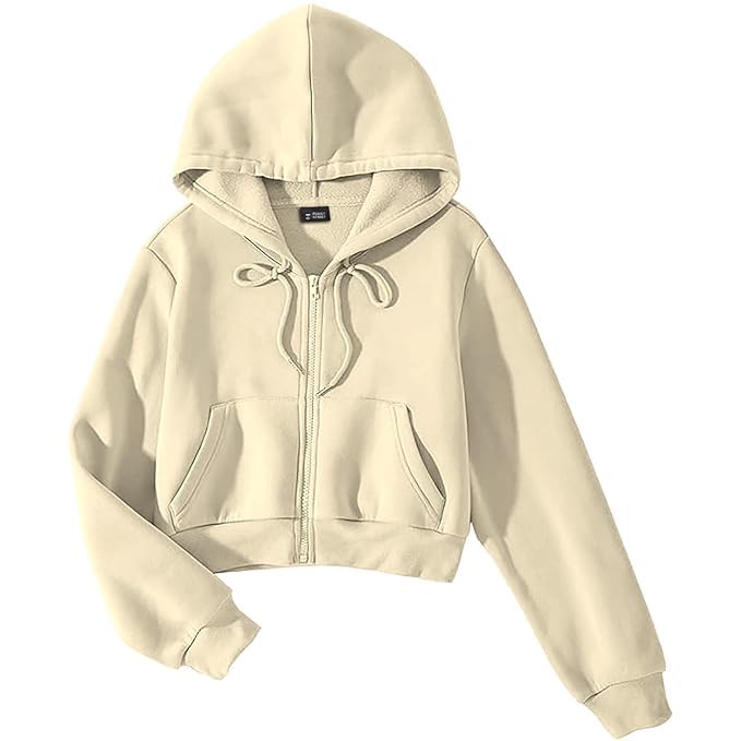 lll fashion Solid Fleece Crop Zipper Hoodie | Long Sleeves Winter Wear for Women's-picture-29
