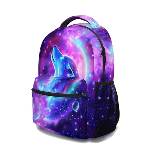 Nerxy Wolf Galaxy Backpack for Girls Boys Animal Bookbag Purple Space Wolf School Travel Laptop Shoulder Bag Large Capacity Casual Daypack Middle High School Bag by Nerxy - Used condition - Image 3