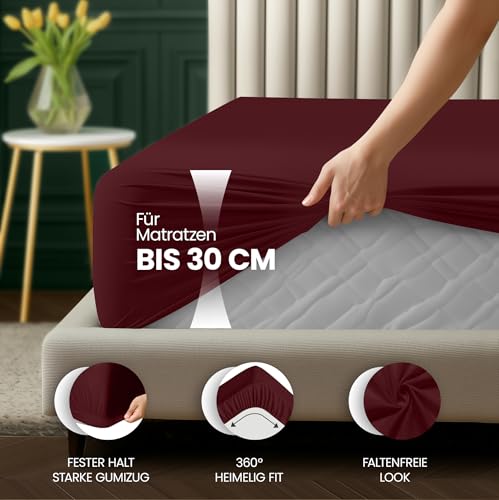 Utopia Bedding - Spannbettlaken 140x200cm Bis 30 cm - Burgunderrot – Ansicht 4
