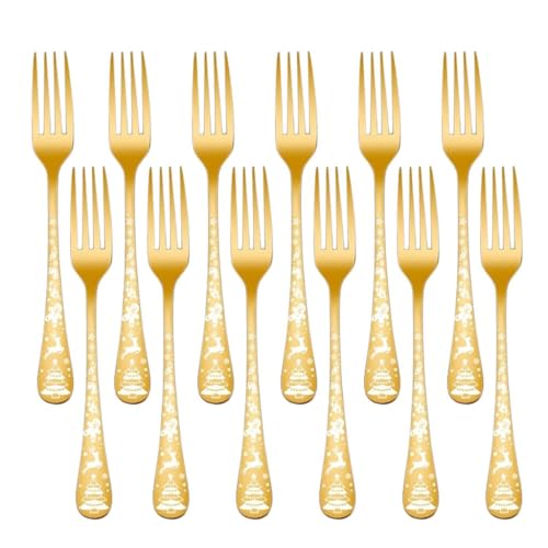 Image of Stainless Steel Dinner Forks | Table Fork Set | Heavy Duty and Mirror Polishing Dinner Cutlery Forks Set | Dishwasher Safe | Use for Home, Kitchen, Restaurant (12 Pcs Small Fork, Gold)