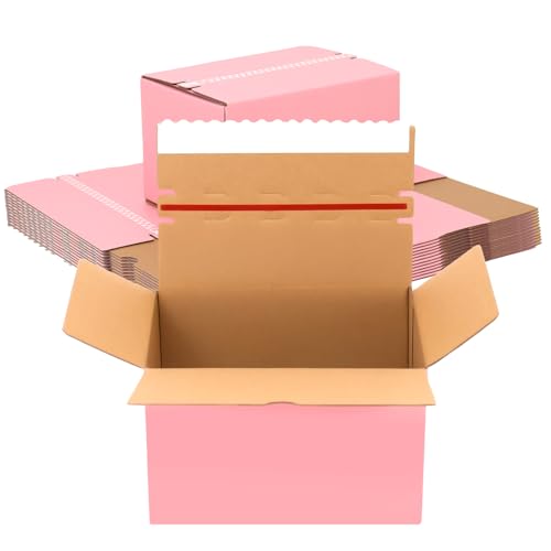 8x5x5 Zipper Shipping Boxes with Tear Strip 30 Pack, Self-Sealing Shipping Boxes for Packaging Small Business, Pink Corrugated Mailing Boxes with Adhesive Strip