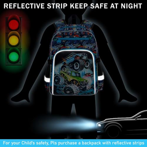 Image of WZLVO 3PCS Truck Bookbag for Boys, 16 inch Cool UV Printing Kids Preschool Backpack /School Bag with Clip-On Lunch Bag & Pencil Bag for Kids to Elementary - Truck Green