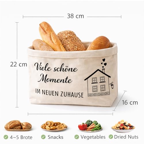 Brotkorb Stoff, Brötchenkorb mit Viele schöne Momente IM NEUEN ZUHAUSE,Einzugsgeschenke Haus Brotkorb,Einweihungsgeschenk Wohnung,Geschenk zum Auszug (Stil 1)