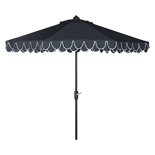 SAFAVIEH PAT8006A Outdoor Collection Elegant Valance Auto Tilt Umbrella 9 NavyWhite