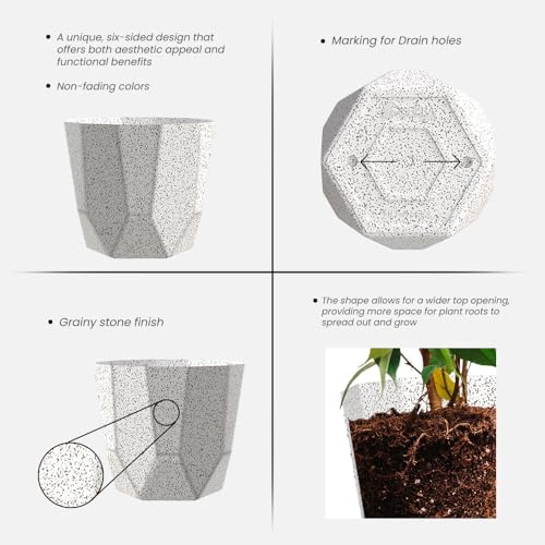 Image of YUCCABE ITALIA SHERA Hexa Plastic Planter Pot for Plants | Decorative Flower Pot | UV Protected Lightweight Indoor Outdoor Gamla for Home Decor, Balcony, Garden & Living Room