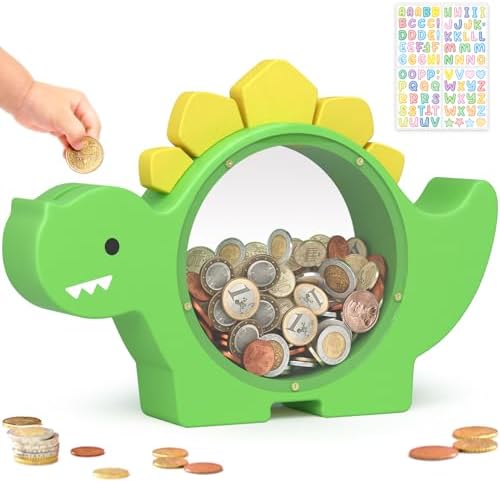 summidate Dinosaurier Sparschwein Holz Dino Spardose Kinder Personalisiert | Spardose Dinosaurier für Kinder, Geldbox Holz als Geschenk Kinder Geburtstag Geburt Einschulung, Kinder