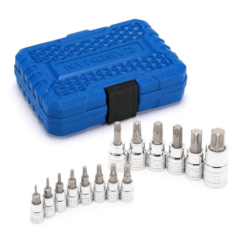 casoman CASOMAN 14-Piece 1/4-Inch, 3/8-Inch & 1/2-Inch Drive Torx Bit Socket Set, T6-T60, Torque Bit Set, Torx Socket Set, CR-V & S2