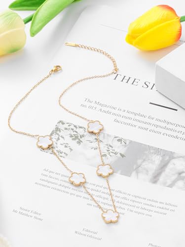 14K Gold Plated Four Leaf Clover Pendant Dot Necklace for Women Lucky Flower Jewelry4