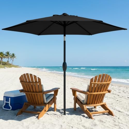 Wisteria Lane Outdoor Patio Umbrella Market Umbrella Large Outdoor Umbrella Metal Pole Umbrella with Push Button Tilt and Crank Polyester Canopy Black