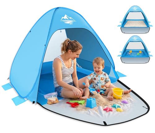 MAXDONE Strandmuschel Pop Up Strandzelt mit Pool, Automatisches Strand Camping Zelt, UV-Schutz 50+, für 2-3 Personen, Tragbar Extra Light Strandzelt für Familien Strand Camping Garten mit Tragetasche