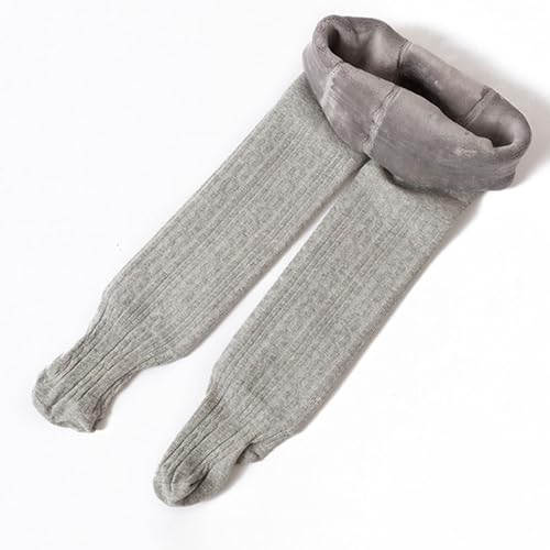 Toddler Baby Girls Fleece Lined Tights Infant Warm Cable Knitted Cotton Leggings Solid Color Pantyhose (Grey, 2-4 Years)