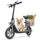 Jasion JS3 Electric Scooter with Seat, 14" Pneumatic Tire, 1000W Peak Motor, 40Km Range＆40Km/h, Disc Brakes E Scooter for Adults Teens Students, Foldable Commuter Electric Scooter, with Carry Basket