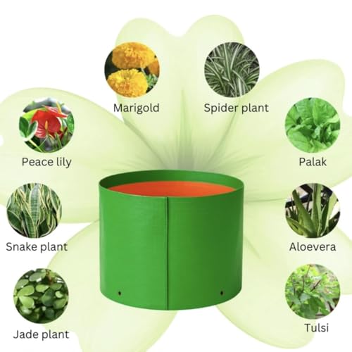 Image of HDPE UV-Protected Grow Bag Green Colour Plant Bags Suitable for Terrace and Vegetable Gardening (Pack of 5, 9X6)