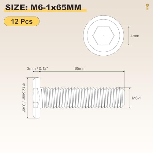 Image of METALLIXITY Flat Head Hex Socket Cap Screws Bolts(M6-1x65) 12Pcs, 304 Stainless Steel Hex Socket Furniture Bolts Screws - for Furniture Woodworking Project, Black