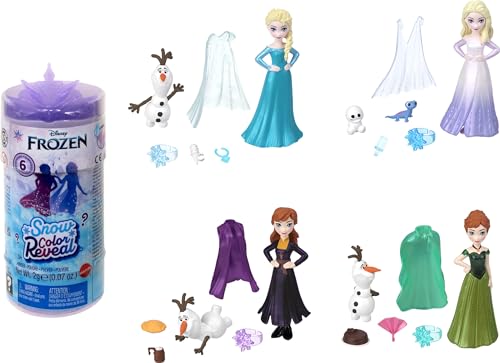 Disney Frozen by Mattel Snow Color Reveal Small Doll with 6 Unboxing Surprises Including Character Figure and Accessories, Inspired by Disney Movies