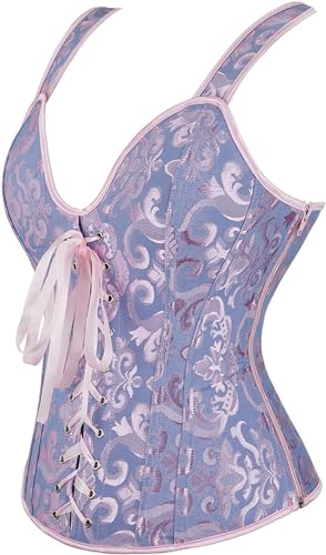 Image of Women's Lace up Gothic Jacquard Shoulder Straps Tank Overbust Shaper Corset Bustiers Top