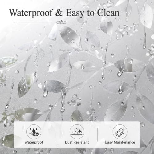 Image of Self Adhesive Window Privacy Film for Glass Windows & Doors | UV Blocking, Heat & Glare Reduction | Decorative Frosted Glass Film Easy to Apply (Frosted Silver Leaf Design, 12X86 Inch)
