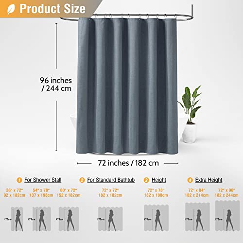 Bttn 96 Inch Extra Long Shower Curtain - Linen Textured Heavy Duty Tall Fabric Shower Curtain Set With 12 Plastic Hooks, Large Simple Neutral Cloth Shower Curtains For Bathroom, 72X96 Inch, Blue Gray #TOP4