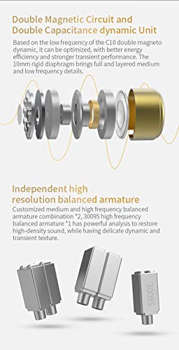 Image of CCA C12 in Ear Monitor Headphones 5BA 1DD Hybrid HiFi Gaming IEM Earphones Noise Isolating Stereo Wired Earbuds for Musicians Audiophile Singers DJ(with mic)