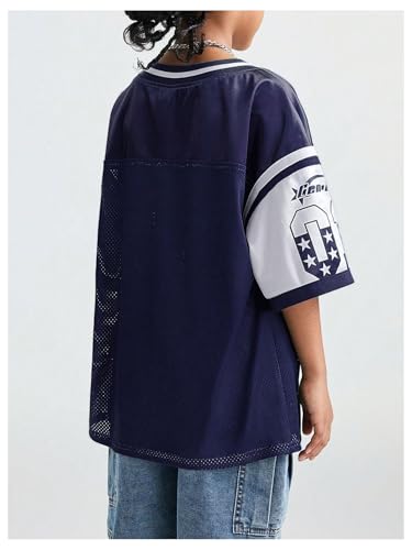 Verdusa Girl's Vintage Oversized Jersey Shirts Colorblock V Neck Half Sleeve Number Graphic Tees2
