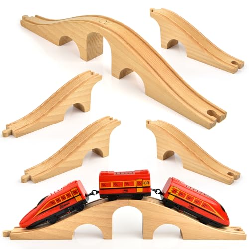 Image of Mototo 2 Pack Wooden Train Bridge Track Wood Train Track Accessories Wooden Track Expansion Wooden Railway Bridge Compatible with Most Toy Train Railroads for Girls Boys Birthdays
