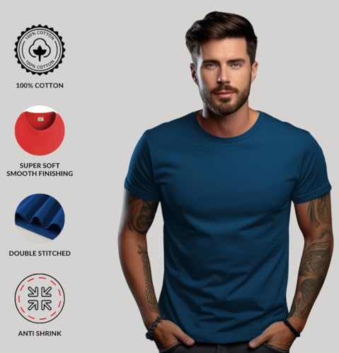 Image of ADRO Men's Cotton Regular Fit Combo Plain Solid T-Shirt Pack of 2