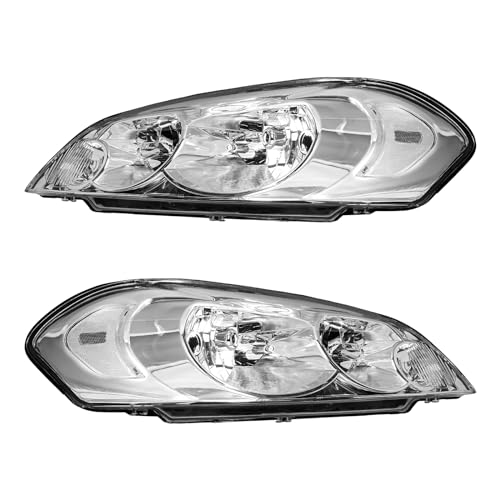 Image of Torchbeam Headlight Assembly Compatible with Impala 2006-2013, Impala Limited 2014-2016, Monte Carlo 2006-2007 Chrome Housing Clear Reflector Driver and Passenger Side