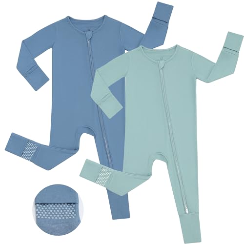 Image of JunNeng Viscose from Bamboo Sleeper with Mittens, 2 Way Zipper Baby Boy Pajamas, Non Slip Sleep'N Play Romper