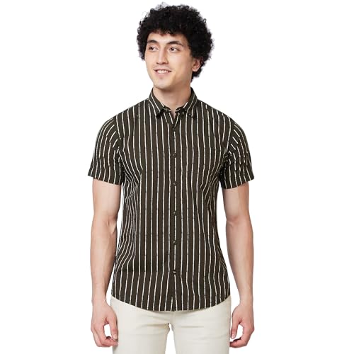 Image of Spykar Men's Regular Fit N /A Half Sleeve Striped Casual Shirts