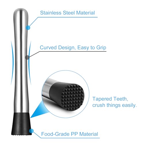 25 cm Stainless Steel Cocktail Muddler & Ice Crusher with Mixing Spoon for Home, Kitchen, Bar, Restaurant and Beverage Shop - Image 4