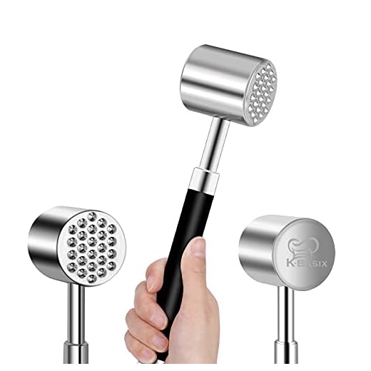 K BASIX Meat Tenderizer Mallet / Hammer / Pounder - Stainless Steel - Dual-Sided Tool for Tenderizing, Flattening & Pounding Venison, Pork, Veal, Lamb, Chicken, Steak & Turkey - Dishwasher Safe