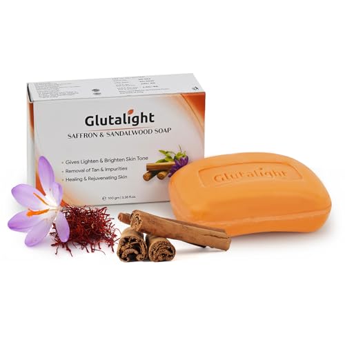 Glutalight Saffron & Sandalwood Soap | Glutathione | Tan Removal | Hydrates, Soothes, & Cleanses Gently | Fades Pigmentation & Dark Spots | Nourishing Body Soap for All Skin Types - Pack of 1