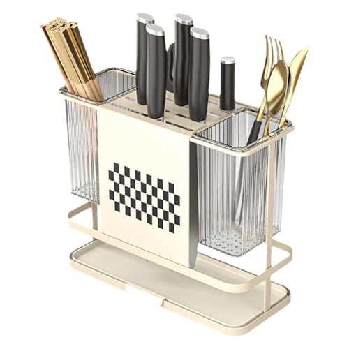 Estante de secado de utensilios, cesta de secado de tenedores y cucharas, 3 compartimentos divididos, organizador de palillos, soporte de secado de utensilios para encimera de cocina