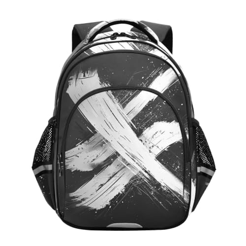 Sac à dos enfant noir et blanc motif art abstrait pour l'école primaire