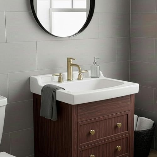 Image of Fine Fixtures Ceramic Bathroom Sink Top with Raised Back - Fits Standard 18 inch Vanity | Elegant and Durable Bathroom Sinks for Modern Homes - Upgrade Your Space - Perfect for Any Bathroom Design