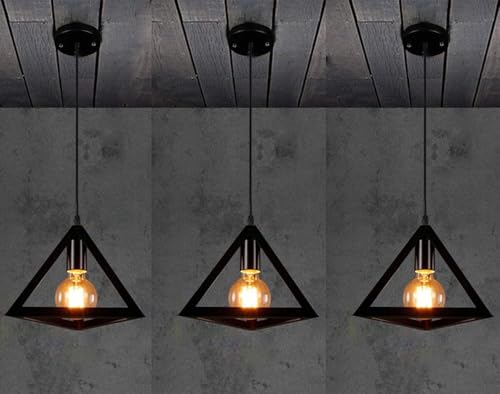 Image of JACKAL Metal Vintage Triangle Shape Pendant Light |Hanging Ceiling Light with Braided Cord | Decorative Fancy Lights for Home,Living Room,Cafe,Restaurants & Bar -Pack of 3